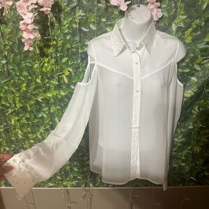 White sheer long sleeve blouse